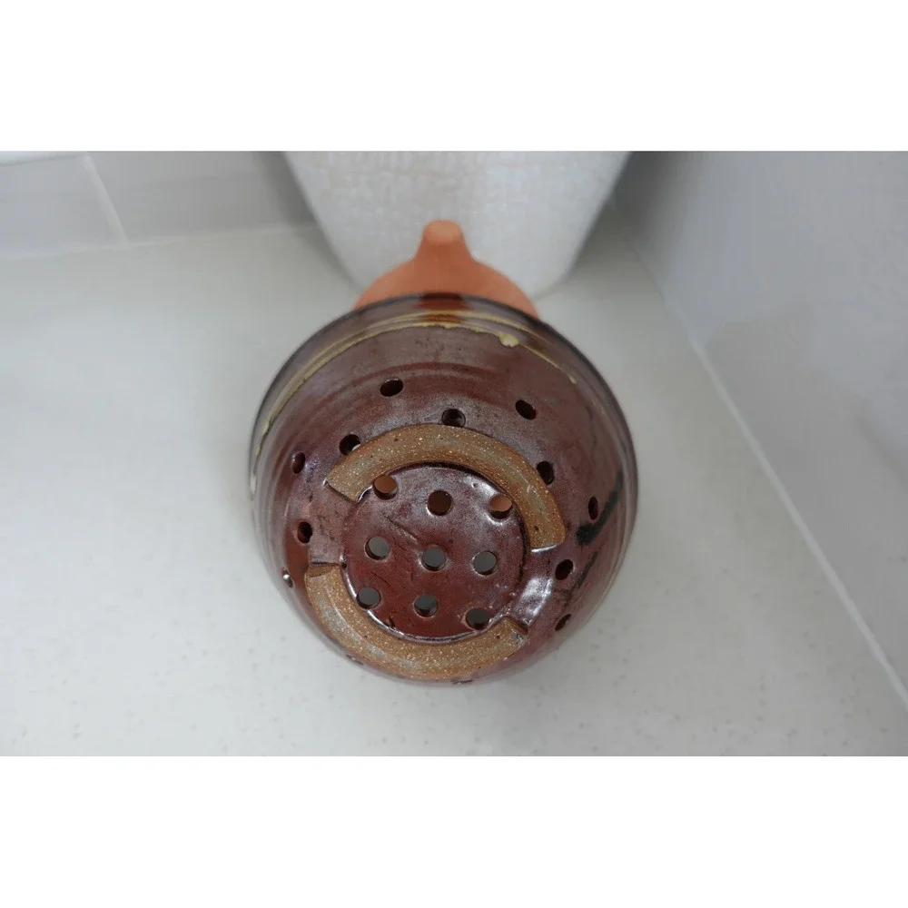 Handmade Pottery Berry Bowl‎ Colander Brown Glazed Ceramic Kitchen Decor